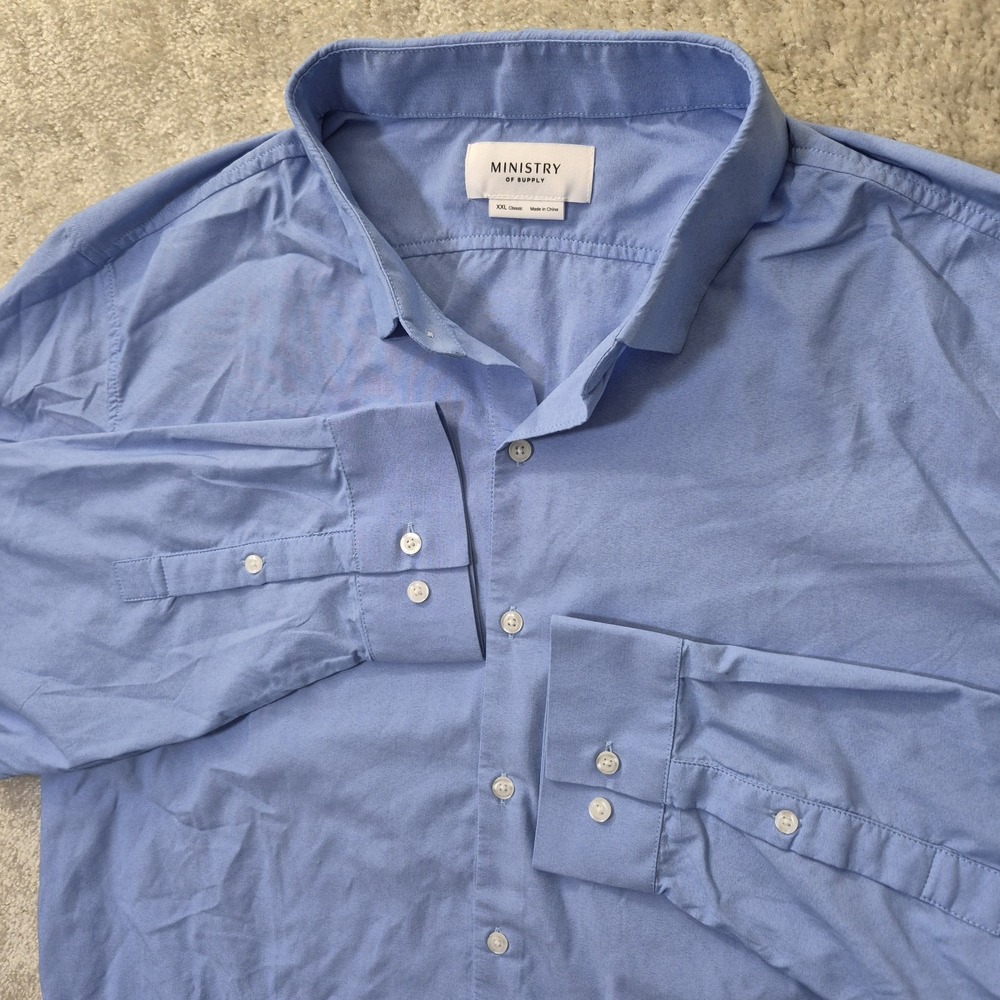 Ministry Of Supply Shirt 2XL Blue Buttom Up Performance Preppy City Academia